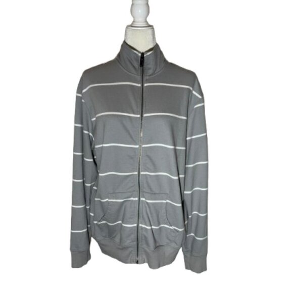 Merona Gray and White Striped Full Zip Jacket - Large - Picture 1 of 6
